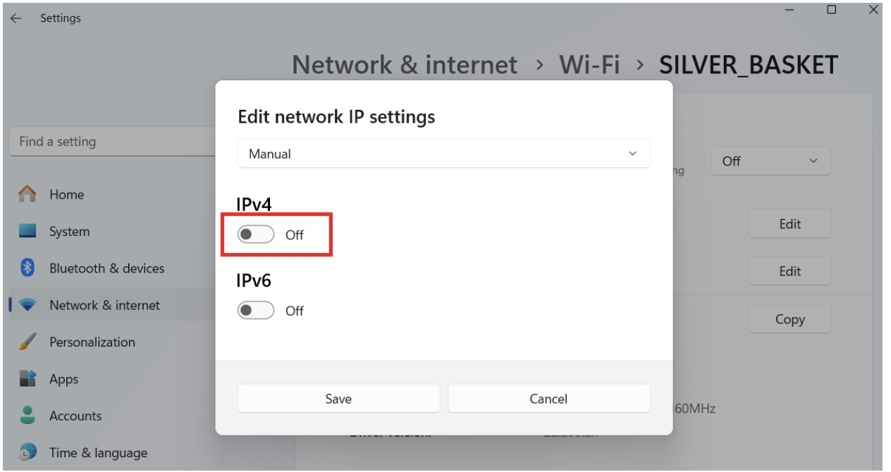 Toggle on IPv4
